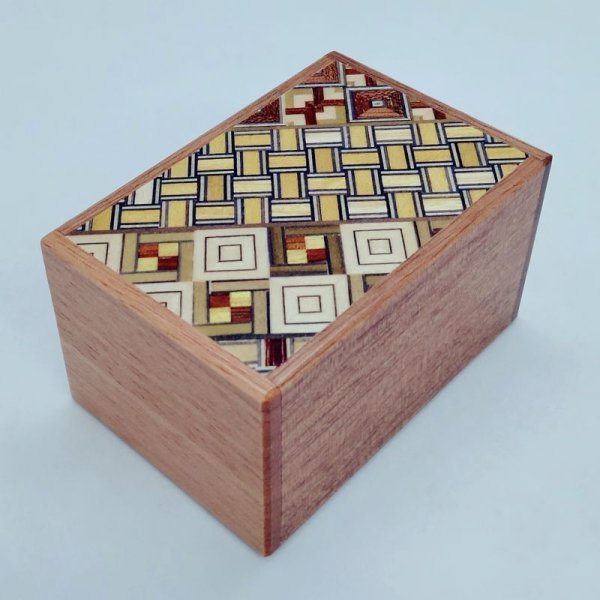 Photo1: 5 steps Yosegi/Natural wood 2.5 sun Japanese puzzle box Himitsu-bako (1)