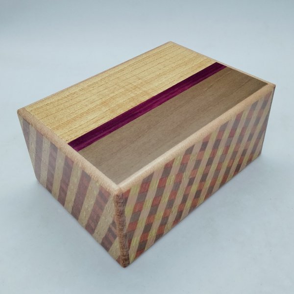 Photo1: Double Compartment 7+7 steps Natural wood 4 sun Japanese puzzle box Himitsu-bako (1)