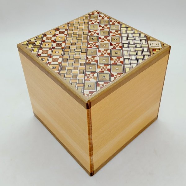 Photo1: 14 steps Yosegi/Natural wood 4 sun Cube Japanese puzzle box Himitsu-bako (1)