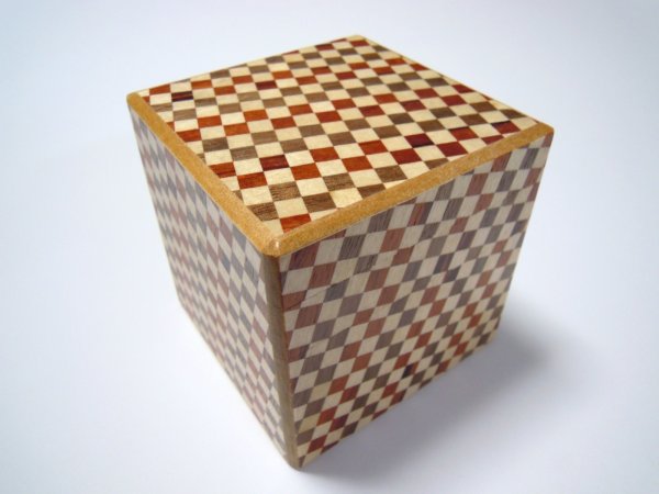 Photo1: 14 steps Ichimatsu 3 sun Cube Japanese puzzle box Himitsu-bako (1)