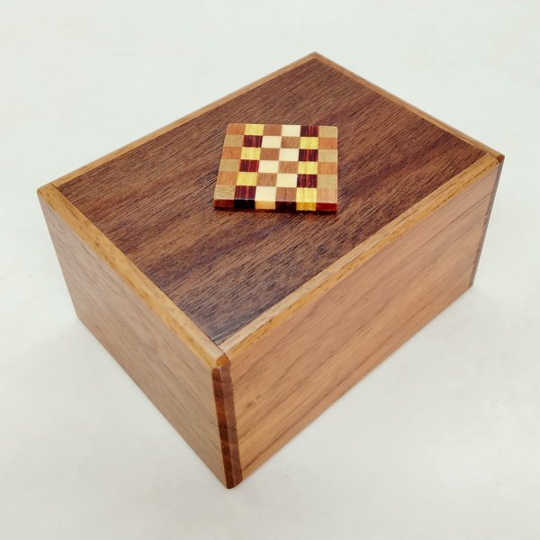 Photo1: 12 steps one-point ichimatsu/walnut wood 3 sun Japanese puzzle box Himitsu-bako (1)